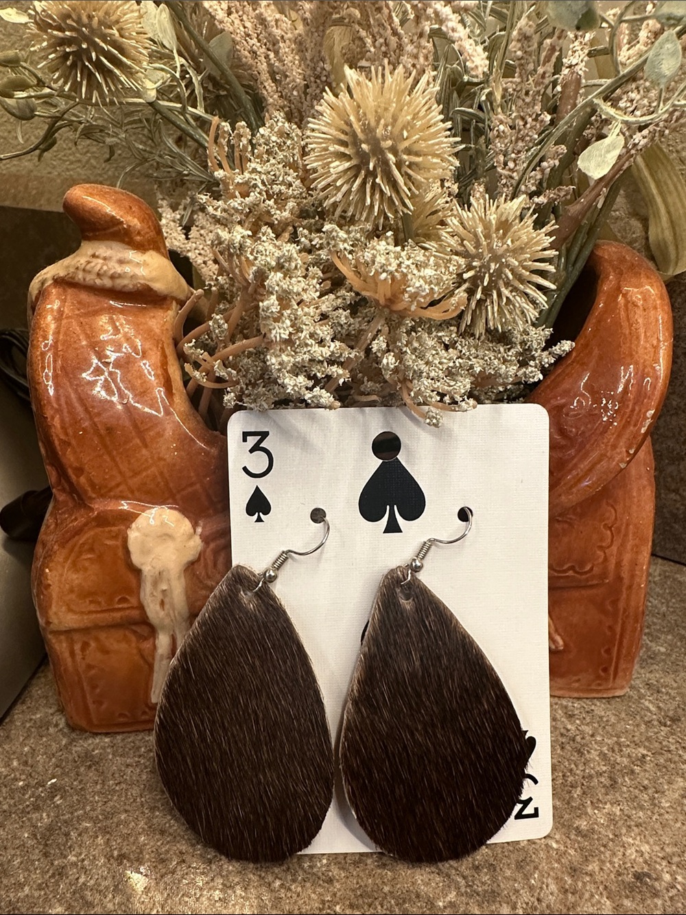 Brown Teardrop Faux Fur Earrings